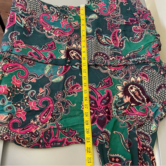 SUNCOO XL Paisley Ruffle Button Up Dress Blouse Green Pink Career Casual Office - Picture 9 of 12